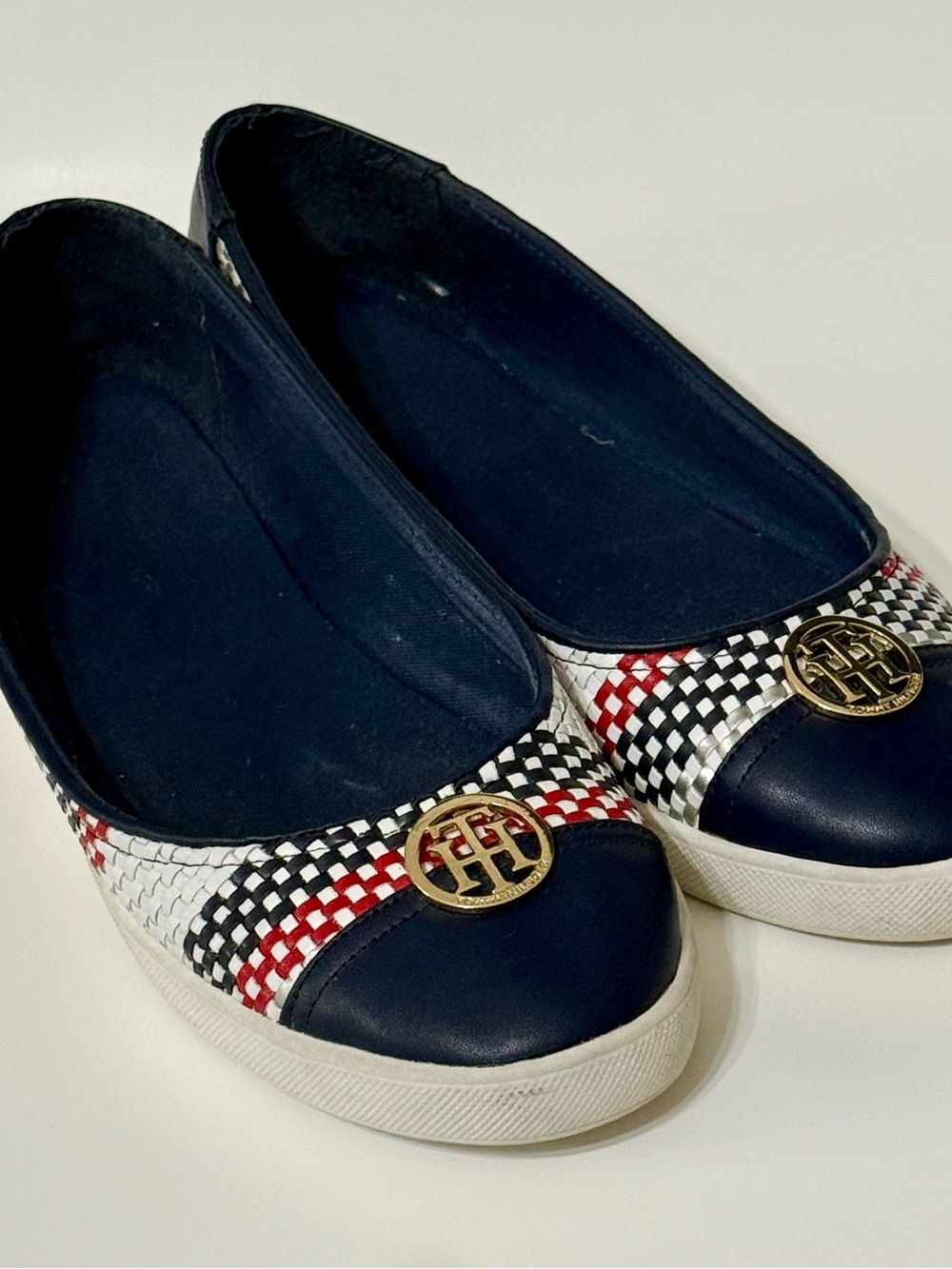 Tommy Hilfiger Navy Woven Slip-On Flats